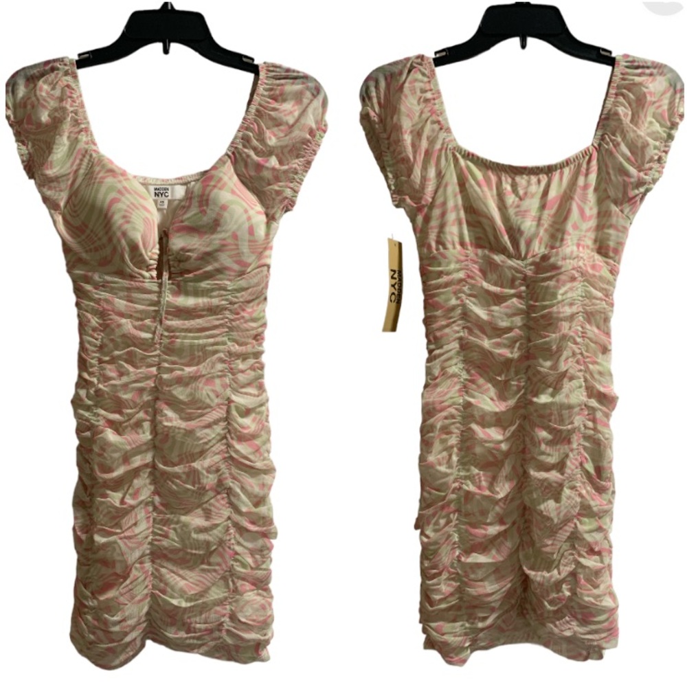 Madden NYC Women's Ruched Dress with Puff Sleeves - Picture 1 of 4